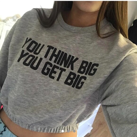 ZARA Cropped Hoodie Gray You Think Big You Get Big Small - Picture 1 of 3